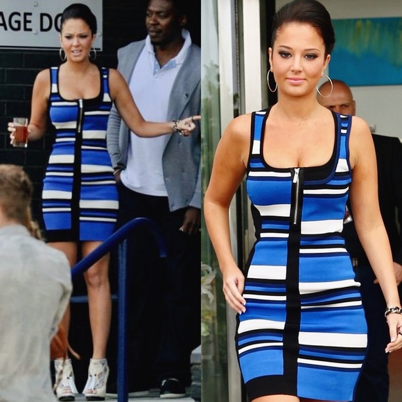 Karen Millen Blue Colorblock Striped Knit Bandage Style Bodycon Dress Size 1 XS - Picture 4 of 16